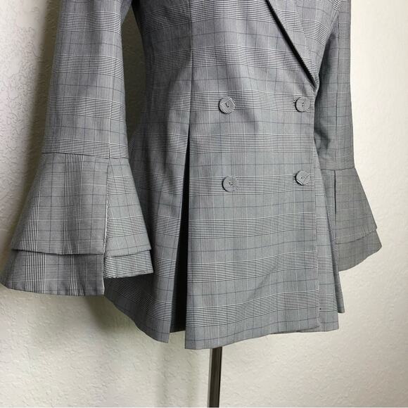 C/MEO Cooperative We Woke Up micro plaid ruffle double breast blazer Medium NWOT - Picture 7 of 16